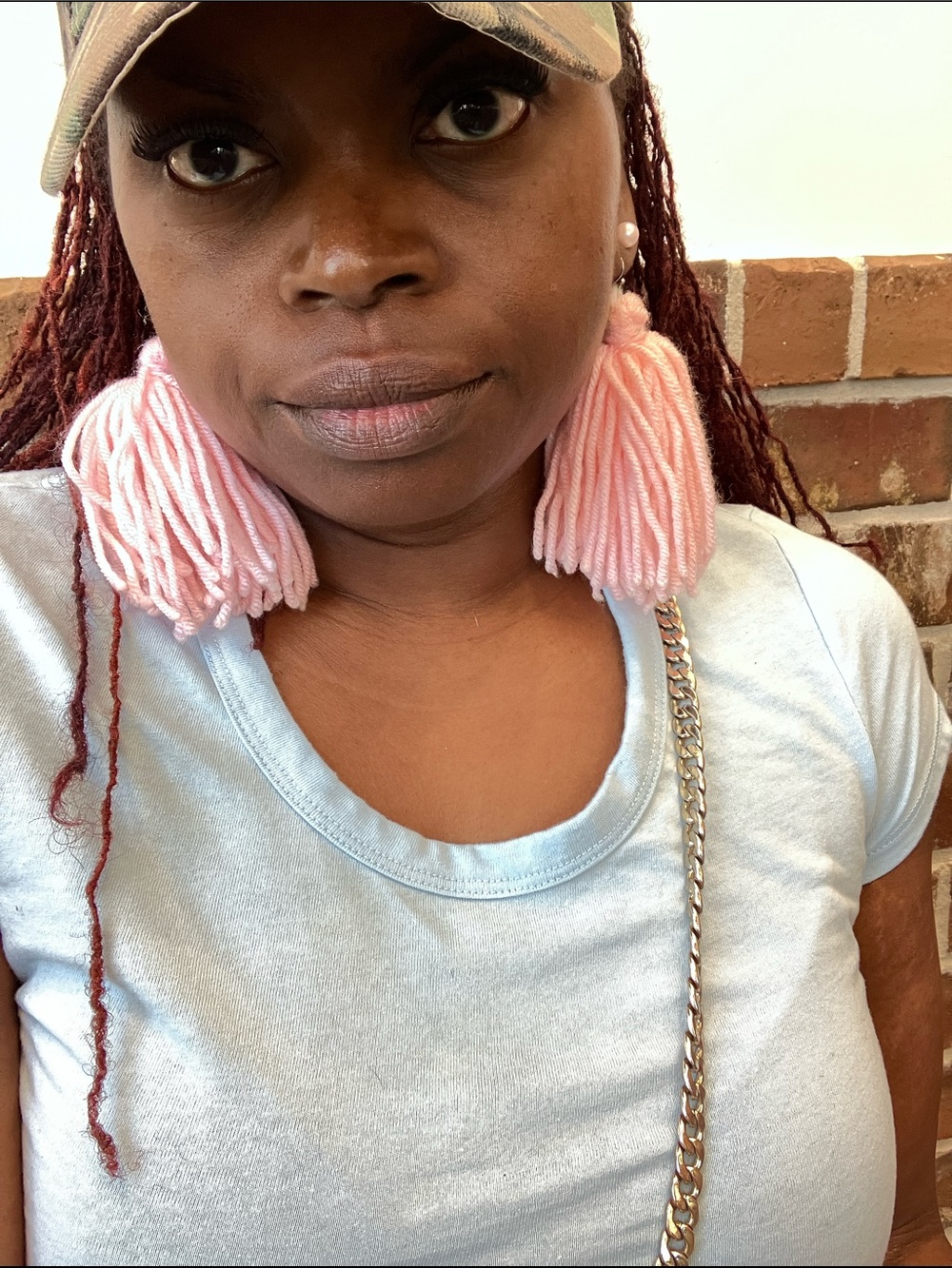 Handmade Light Pink Yarn Tassel Earrings